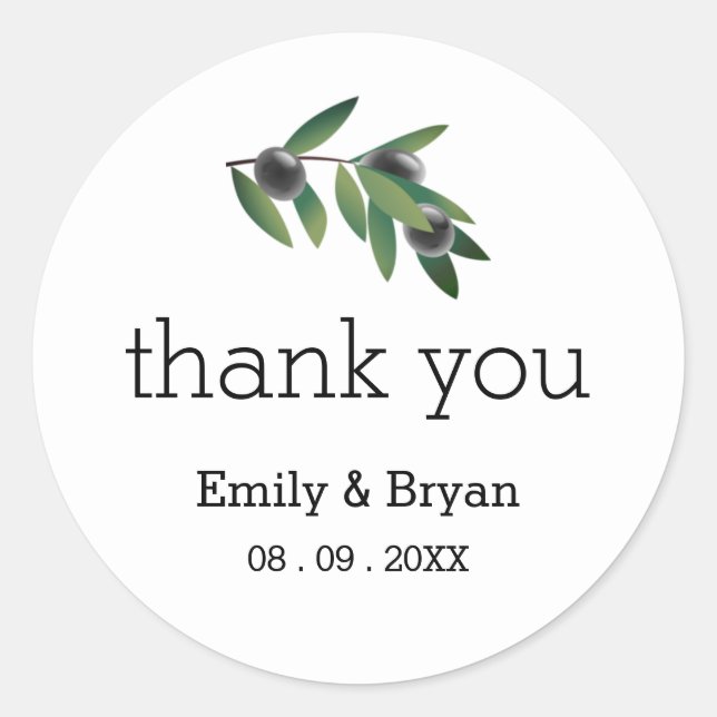 Olive Branch Wedding Merci Sticker (Devant)
