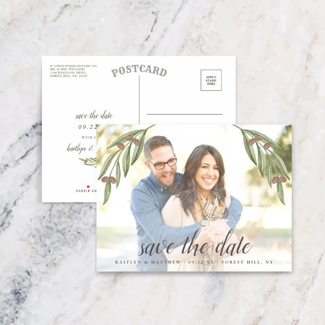 Olive Branch Wedding Photo Save The Date Announcement Postcard (Creator Uploaded)