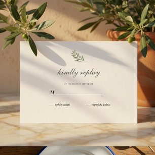 Olive Branch Wedding RSVP Card   Minimal Elegant 