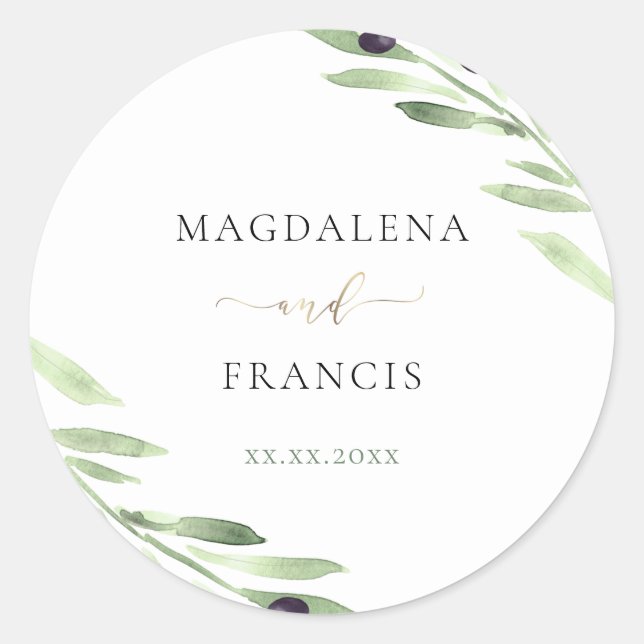 olive branch wedding square sticker (Front)