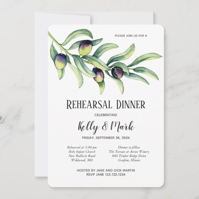 Olive Branch Winery Rehearsal Dinner Invitation (Front)