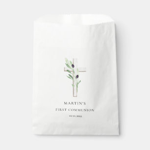 Olive branch wood Cross First Communion  Favour Bag