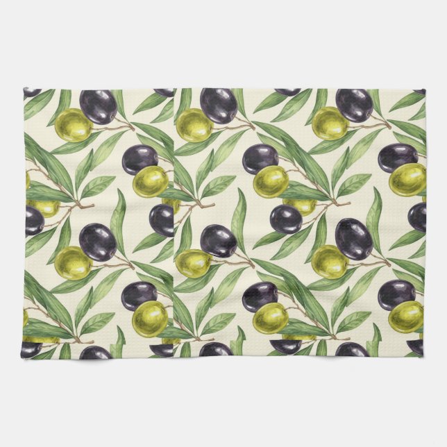 Olive Branches and Olives by Natasha Us   Kitchen Towel (Horizontal)