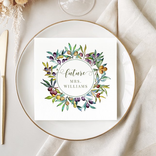 Olive Branches Italian Future Mrs Bridal Shower Napkin (Creator Uploaded)