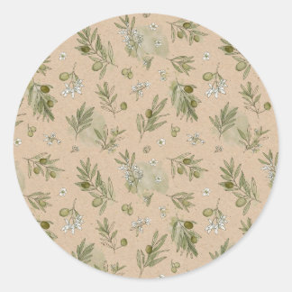 Olive Branches Kraft Classic Round Sticker Seal