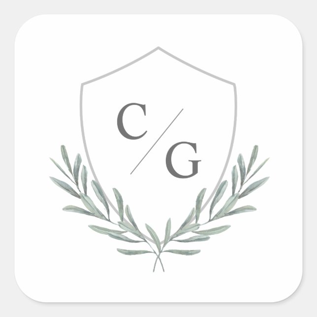 Olive Branches Monogram Crest Square Sticker (Front)