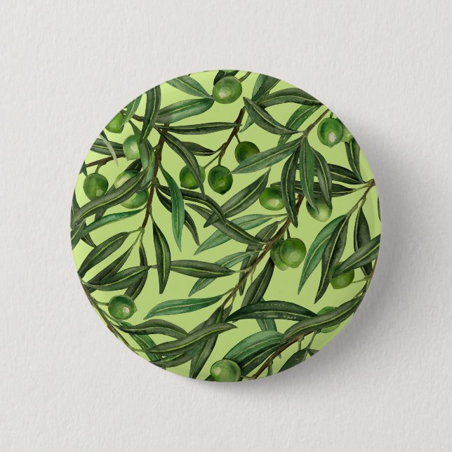 Olive branches on honeydew green 2 inch round button (Front)