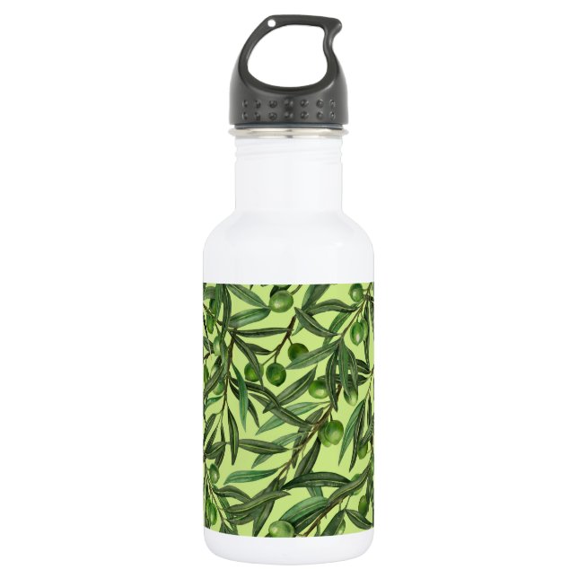 Olive branches on honeydew green 532 ml water bottle (Front)