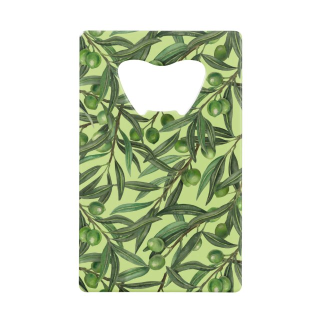 Olive branches on honeydew green credit card bottle opener (Front)