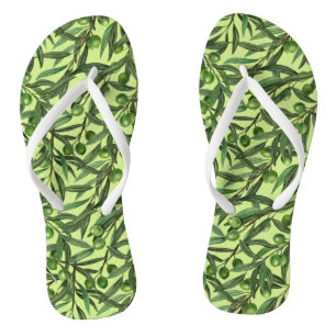 Olive branches on honeydew green flip flops