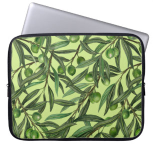 Olive branches on honeydew green laptop sleeve