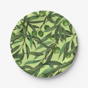 Olive branches on honeydew green paper plate