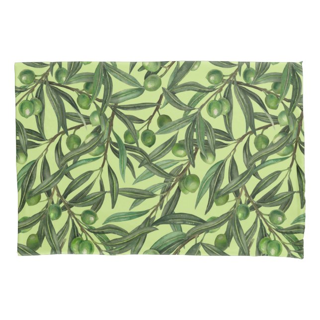 Olive branches on honeydew green pillowcase (Front-Left)