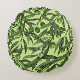 Olive branches on honeydew green round pillow