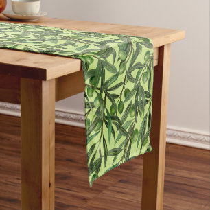 Olive branches on honeydew green short table runner