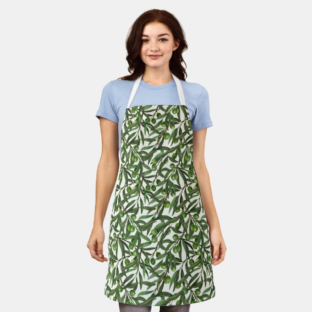 Olive branches on off white apron (Worn)