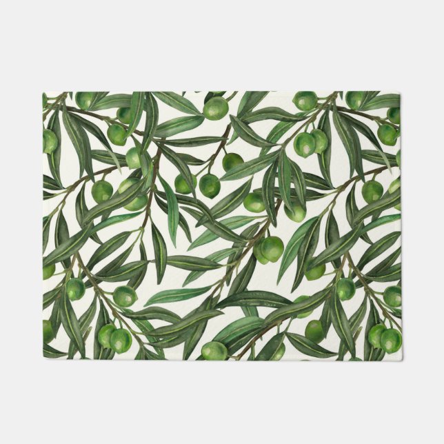 Olive branches on off white doormat (Front)