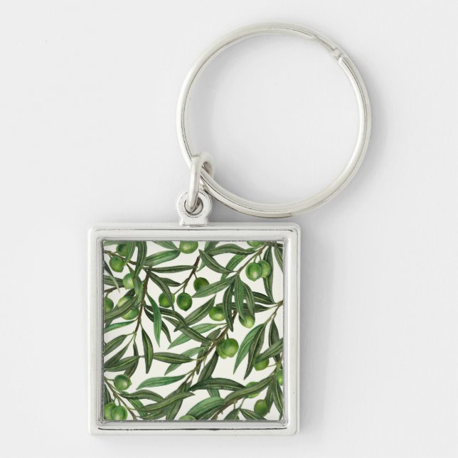 Olive branches on off white keychain (Front)