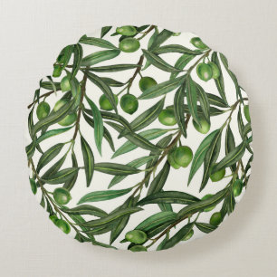 Olive branches on off white round pillow