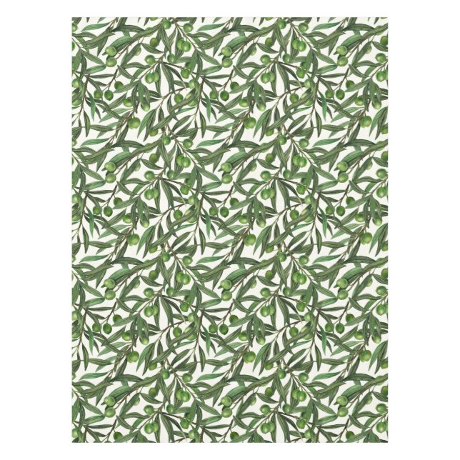 Olive branches on off white tablecloth (Front)