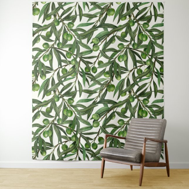 Olive branches on off white tapestry (In Situ)