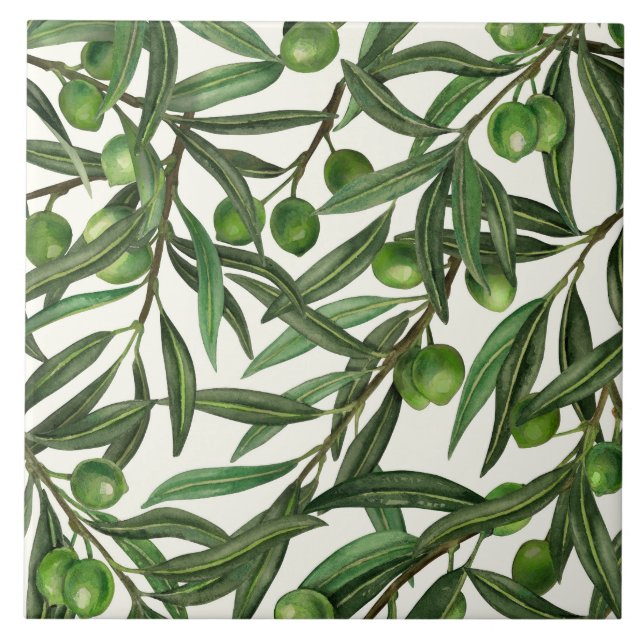 Olive branches on off white tile (Front)