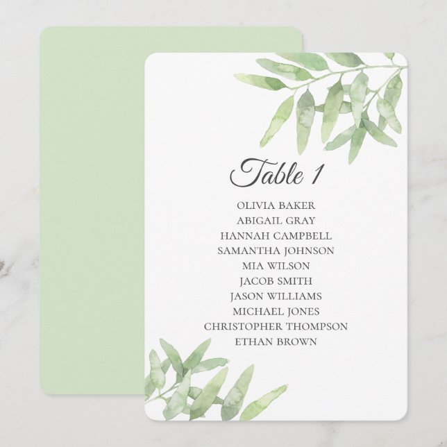 Olive Branches. Simple Wedding seating charts Invitation (Front/Back)
