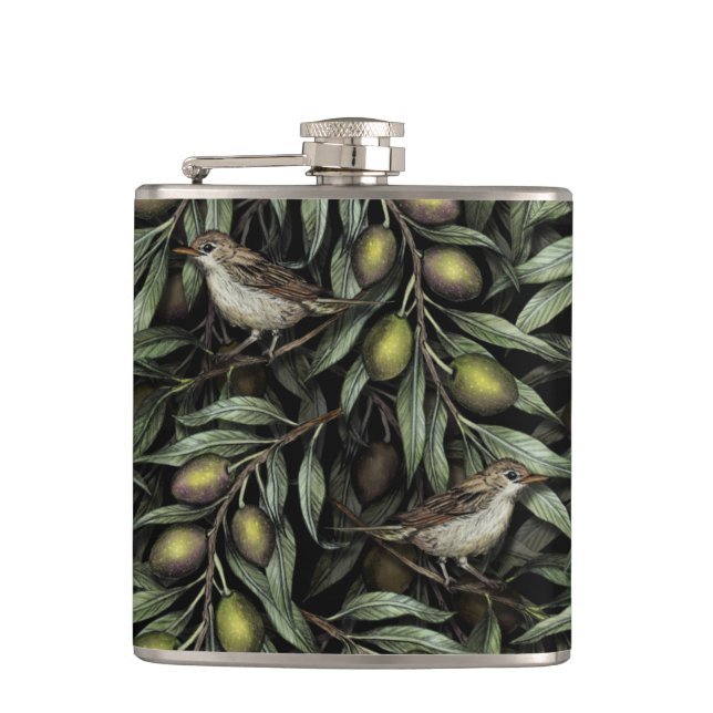 Olive Branches & Warblers Hip Flask (Front)
