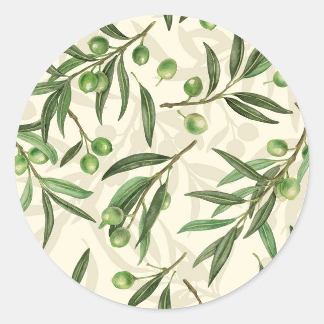 Olive branches watercolor classic round sticker (Front)