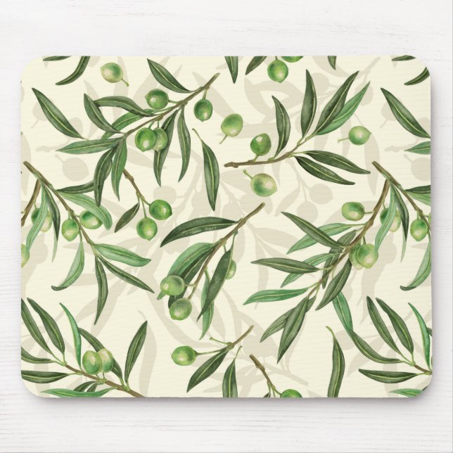 Olive branches watercolor mouse pad (Front)