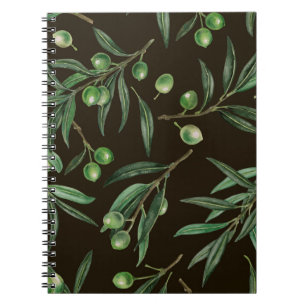 Olive branches watercolor on black notebook