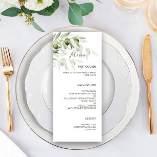 Olive Branches Watercolor Rustic Wedding Menu