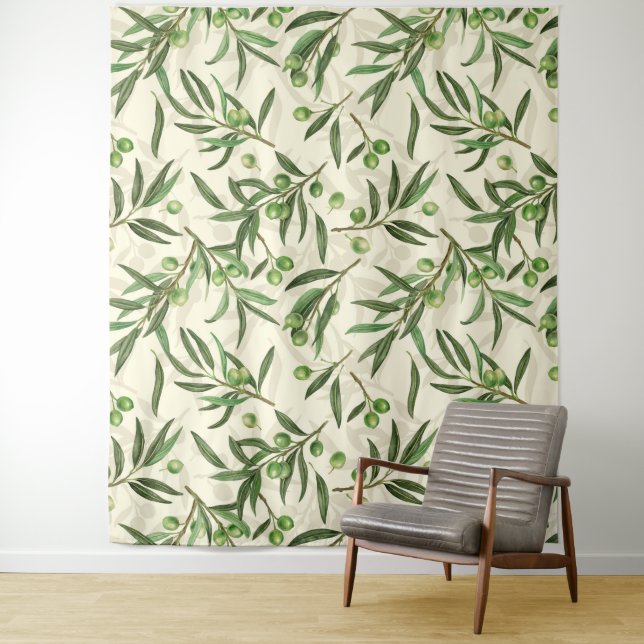 Olive branches watercolor tapestry (In Situ)