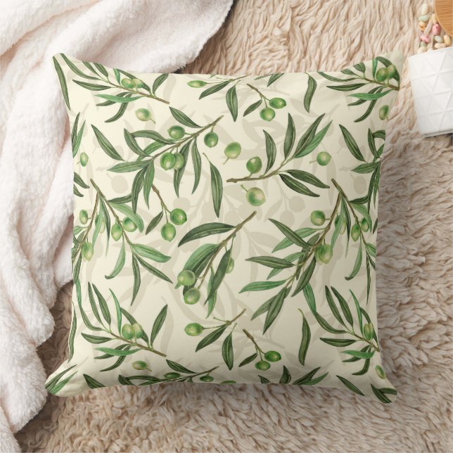 Olive branches watercolor throw pillow (Blanket)