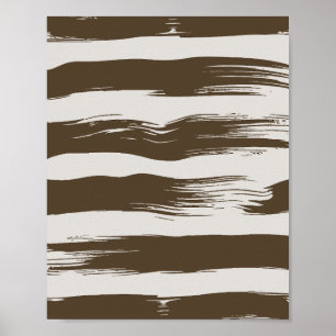 Olive Brown Brushstrokes on Off-White background Poster