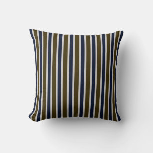 Olive Brown & Navy Vertical Stripes on Taupe Throw Pillow
