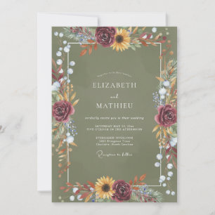 Olive Burgundy Botanical Wedding Invitation