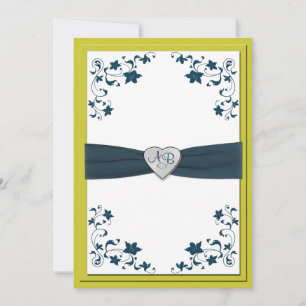 Olive chaud vert et bleu Monogramme Invitation