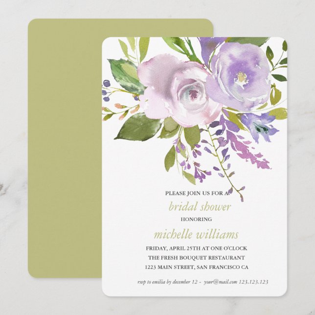 Olive | Chic Lavender Floral Wedding Bridal Shower Invitation (Front/Back)