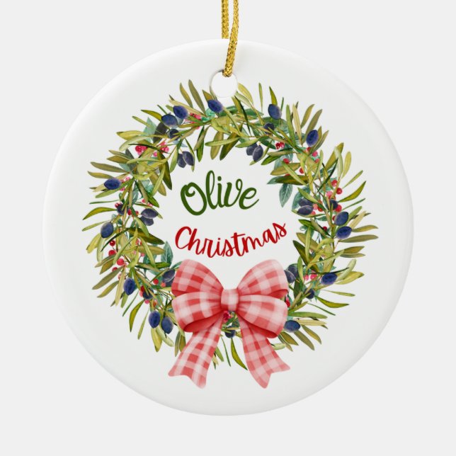 Olive Christmas  Ceramic Ornament (Front)