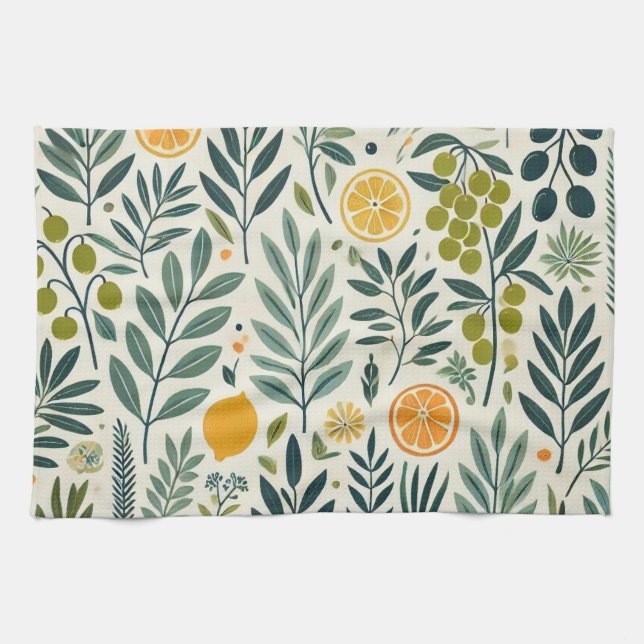 Olive & Citrus Print Tea Towel (Horizontal)