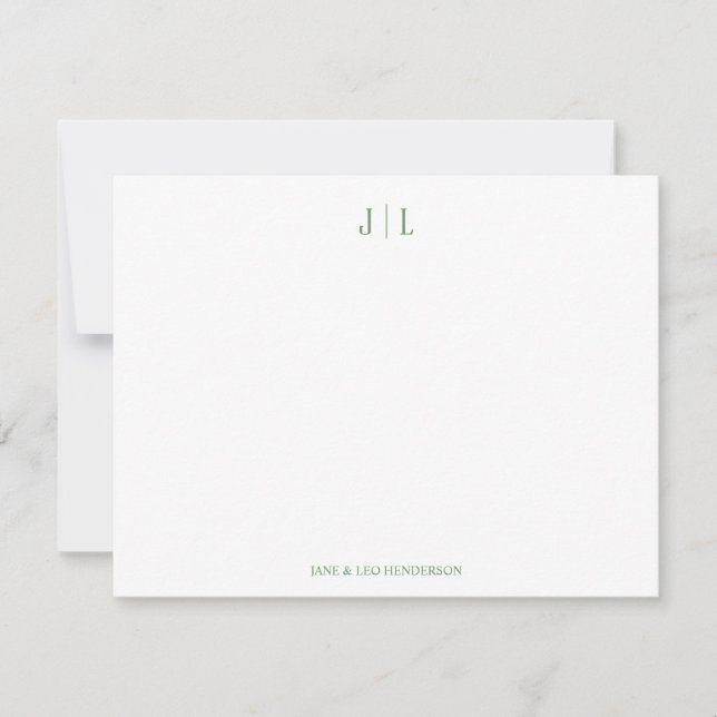 Olive Classic Custom Monogram Couple Wedding Card (Front)