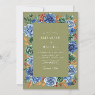 Olive Cobalt Painted Wedding Invitation