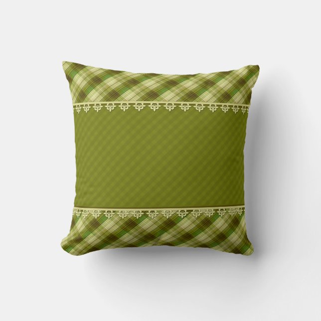 Olive colour patchwork, olive plaid, green patchwo throw pillow (Front)