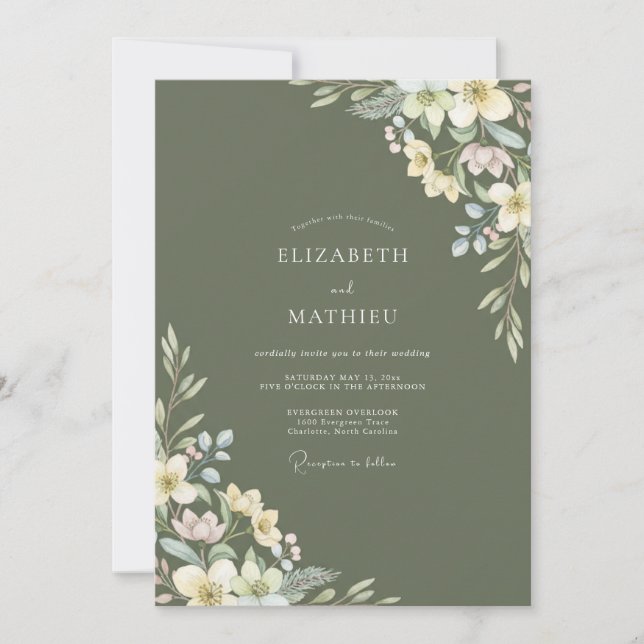 Olive Cream Leafy Wedding Invitation (Front)