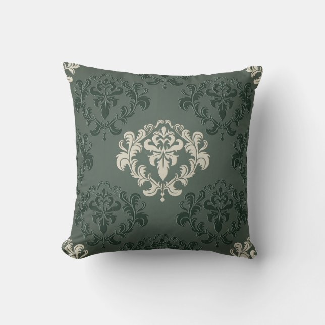 Olive Damask Designer Decorative Pillow (Front)