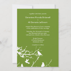 Olive Drab Love Birds Wedding Customizable Invitation