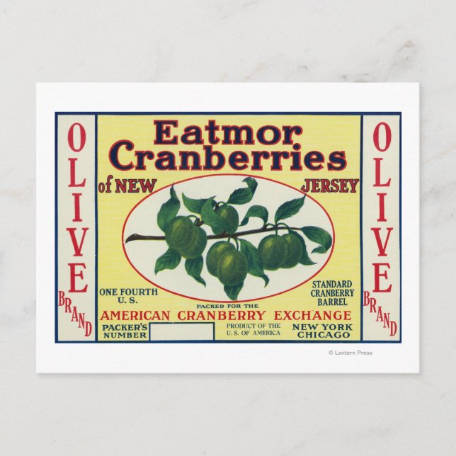 Olive Eatmor Cranberries Brand Label Postcard (Front)