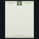Olive Elegant Bold Monogram Contact Info<br><div class="desc">Professional letterhead in shades of olive green with your initial in white against dark olive green. Add contact info,  like phone number,  email address,  and address. Manly and elegant olive green letterhead for him personalized with name,  title,  and contact info.</div>