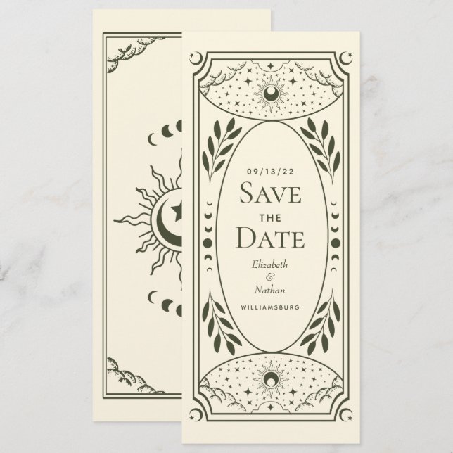 Olive Elegant Mystical Tarot Card Save the Date (Front/Back)